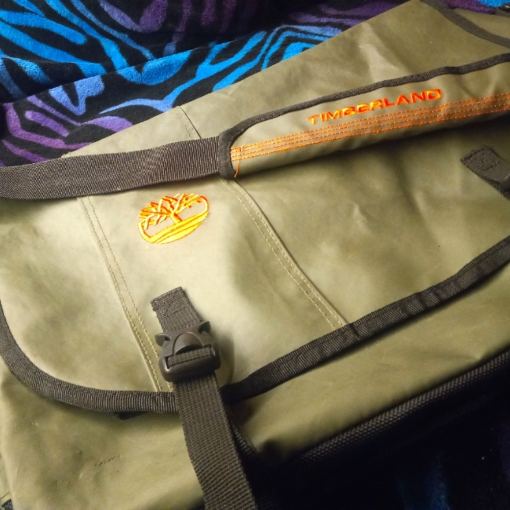 EUC Army Green & Orange Timberland Water Resistant Laptop Bag